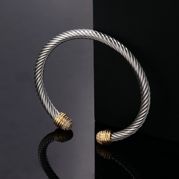 3/$35 Twist Silver Gold Stainless Steel Bangle Cuff Bracelet Cubic Zirconia - Picture 4 of 6